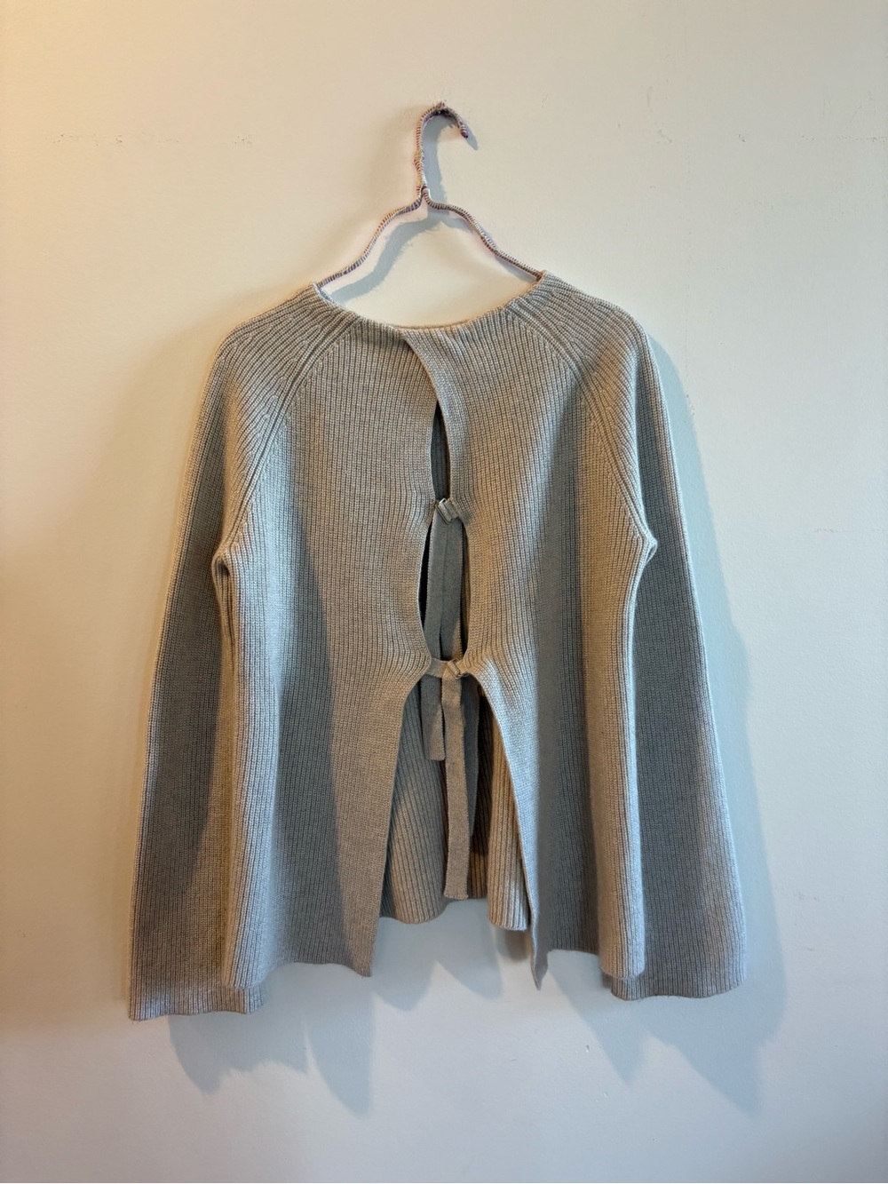 Helmut Lang Light Gray Ribbed Tie-Back Sweater